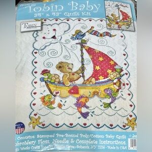 Tobin Baby New In Package sailboat bear turtle fish clouds 34" x 43" Quilt Kit